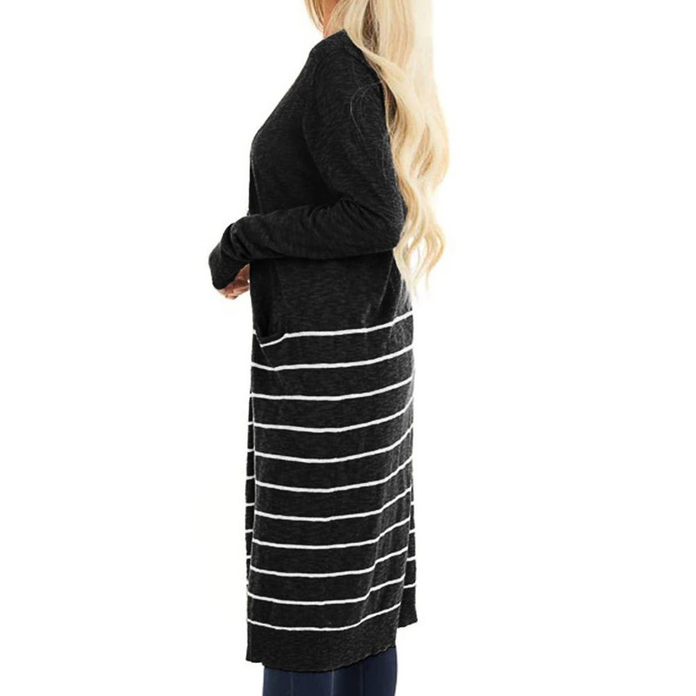 BLACK WITH WHITE STRIPES POCKETED LONG CARDIGAN SIZE XXL 18-20